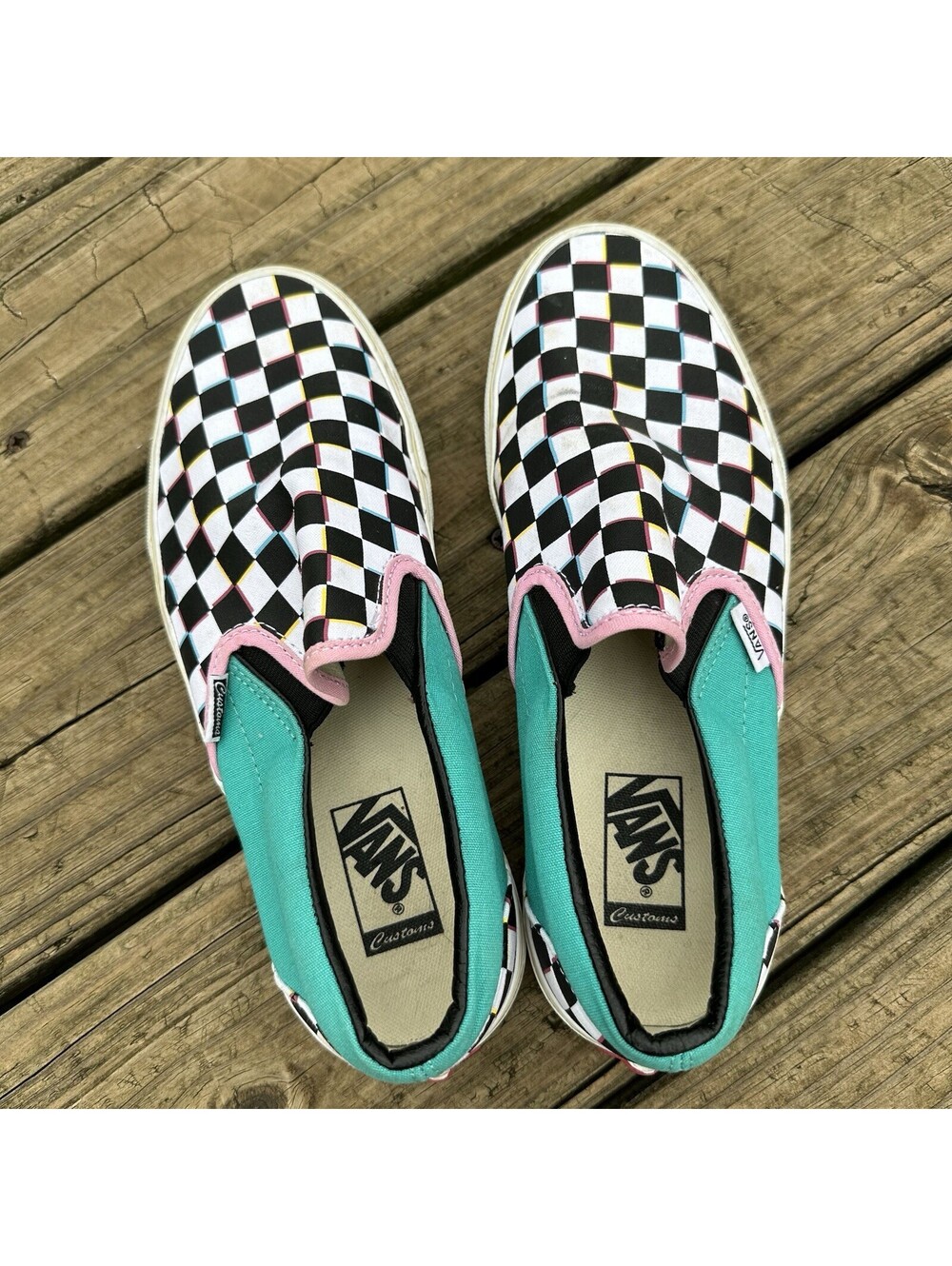 Vans Classic Slip On Checkerboard Canvas Sneakers Colorful Men 8.5 Women 10 - Picture 4 of 9